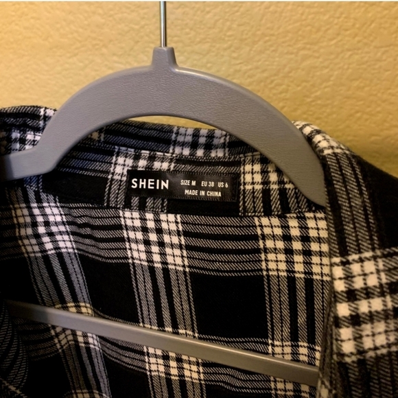 Shein Black and White Long Sleeve Plaid Button Down Flanel Shirt, Medium - Picture 2 of 6
